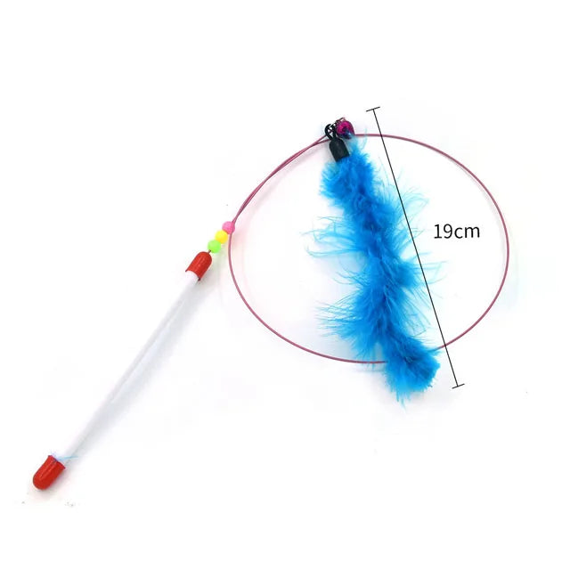 Interactive Cat Teasing Wand - Feather + Bell + Plush Mouse Wire Toy, 14 Color Variants for Indoor Play & Exercise