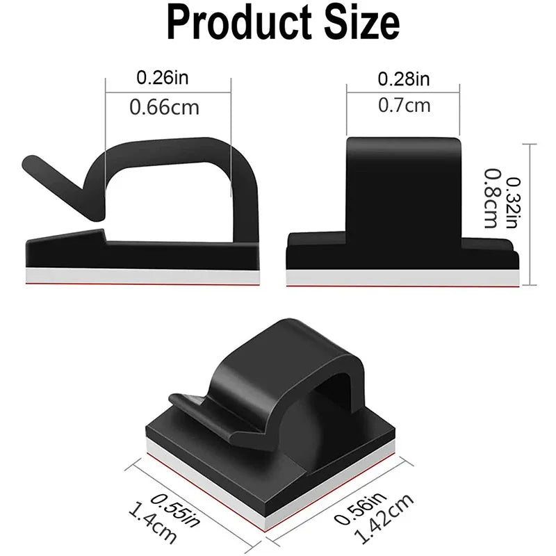 Self-Adhesive Cable Organizer Clip Set - Tame Desk Cords, Headphones, USB Cables, Power Strips (20 / 60 / 100 / 200 pcs)