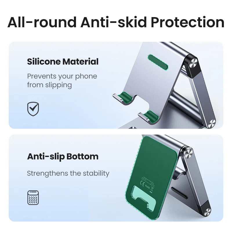 Aluminum Phone & Tablet Desk Stand - Adjustable Foldable Holder for iPhone iPad Galaxy, Anti-Slip Premium Aluminum, Ergonomic Tech Stand