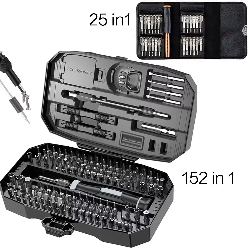 Precision Screwdriver Kit - 25-in-1 or 152-in-1 Magnetic Bit Set for Phone, Laptop, Game Console, Glasses & Watch Repair