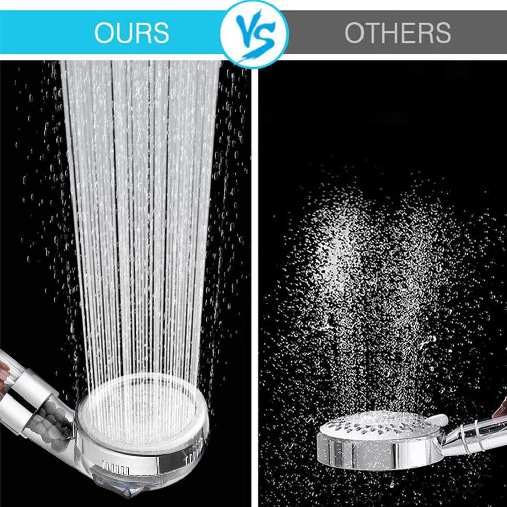 High-Pressure 3-Mode Filter Shower Head - Anion Mineral Bead Filtration, Water-Saving, Spa-Style Nozzle (Universal Fit)