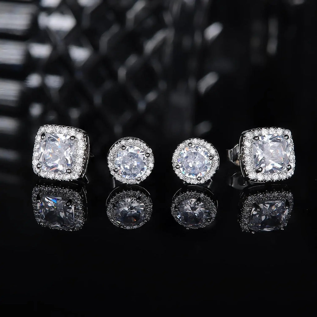 Zircon Stud Earrings — 4-Piece Set, Halo, Dainty, Hypoallergenic, Giftable