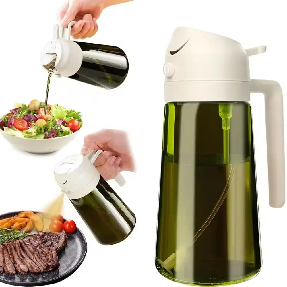Light-Blocking Olive Oil Sprayer & Dispenser - 470ml 2-in-1 Dark Glass Bottle for Cooking, Salads, Air Fryer, Baking