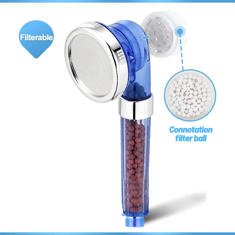 High-Pressure 3-Mode Filter Shower Head - Anion Mineral Bead Filtration, Water-Saving, Spa-Style Nozzle (Universal Fit)