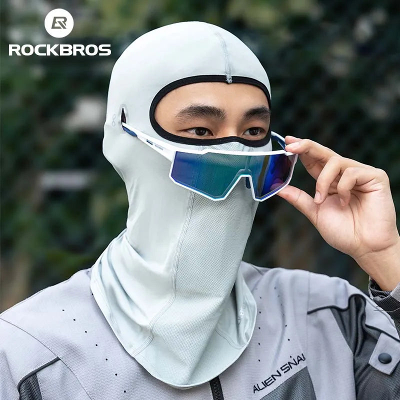 Cooling Ice-Silk Cycling Face Mask - UV Sun Protection Balaclava with Glasses Slots, Breathable Summer Bike & Hiking Headwear