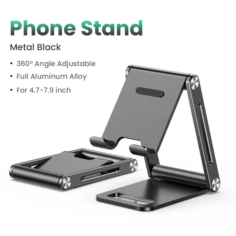 Aluminum Phone & Tablet Desk Stand - Adjustable Foldable Holder for iPhone iPad Galaxy, Anti-Slip Premium Aluminum, Ergonomic Tech Stand