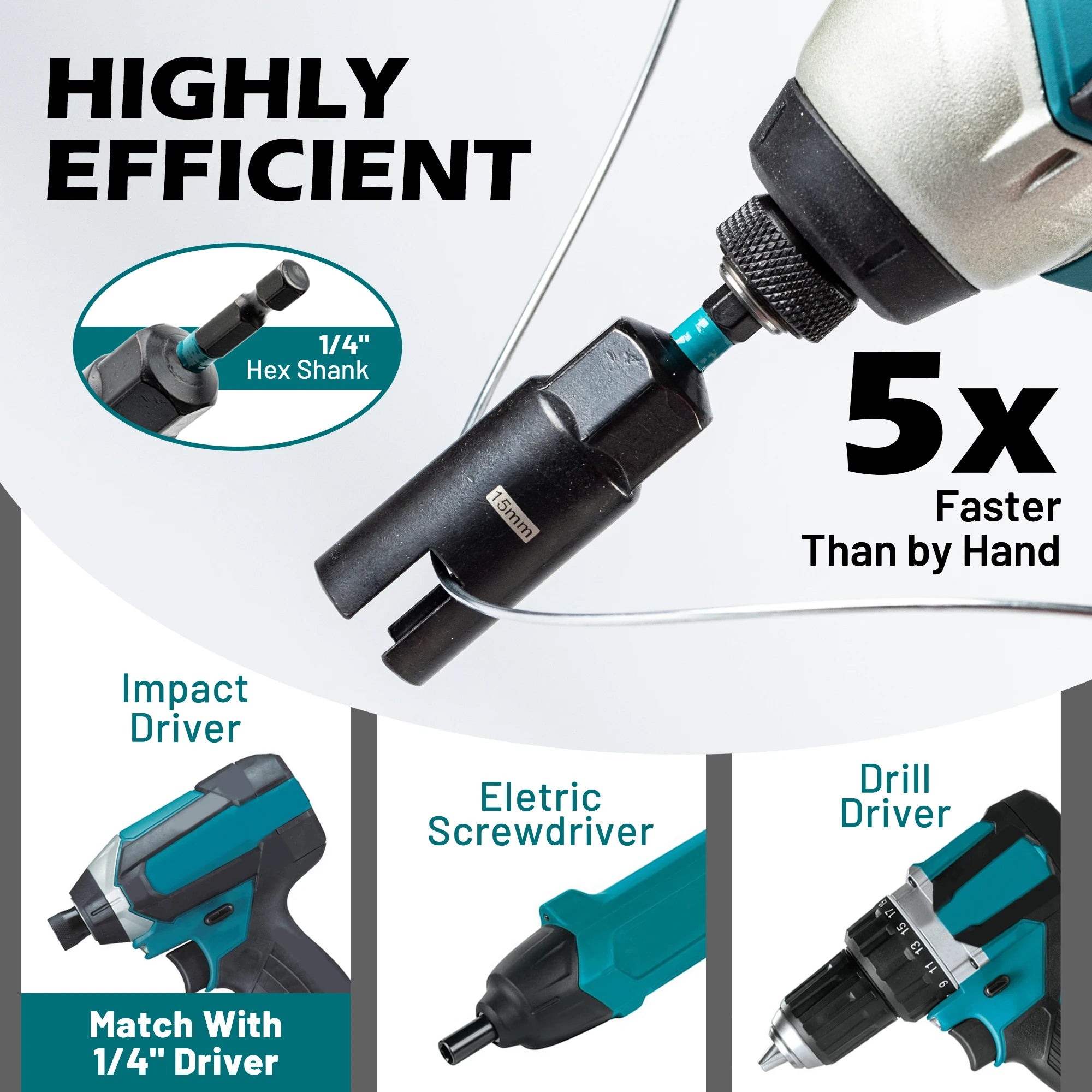 Wing Nut Driver — Magnetic, Impact Ready, 1/4" Hex Shank, Chrome Vanadium, 5-Piece, Power Tool Accessory
