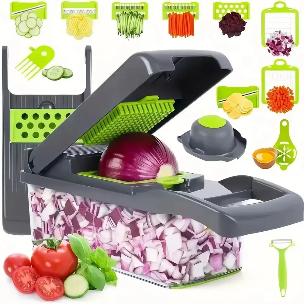 Vegetable Chopper — 12-in-1 Multifunctional, Stainless Steel, Professional Grade, Manual, Dicer