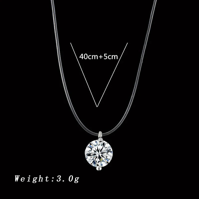 Floating Pendant Necklace — Invisible Chain, Sparkling CZ, Dainty, Minimalist, Hypoallergenic, Gift for Her