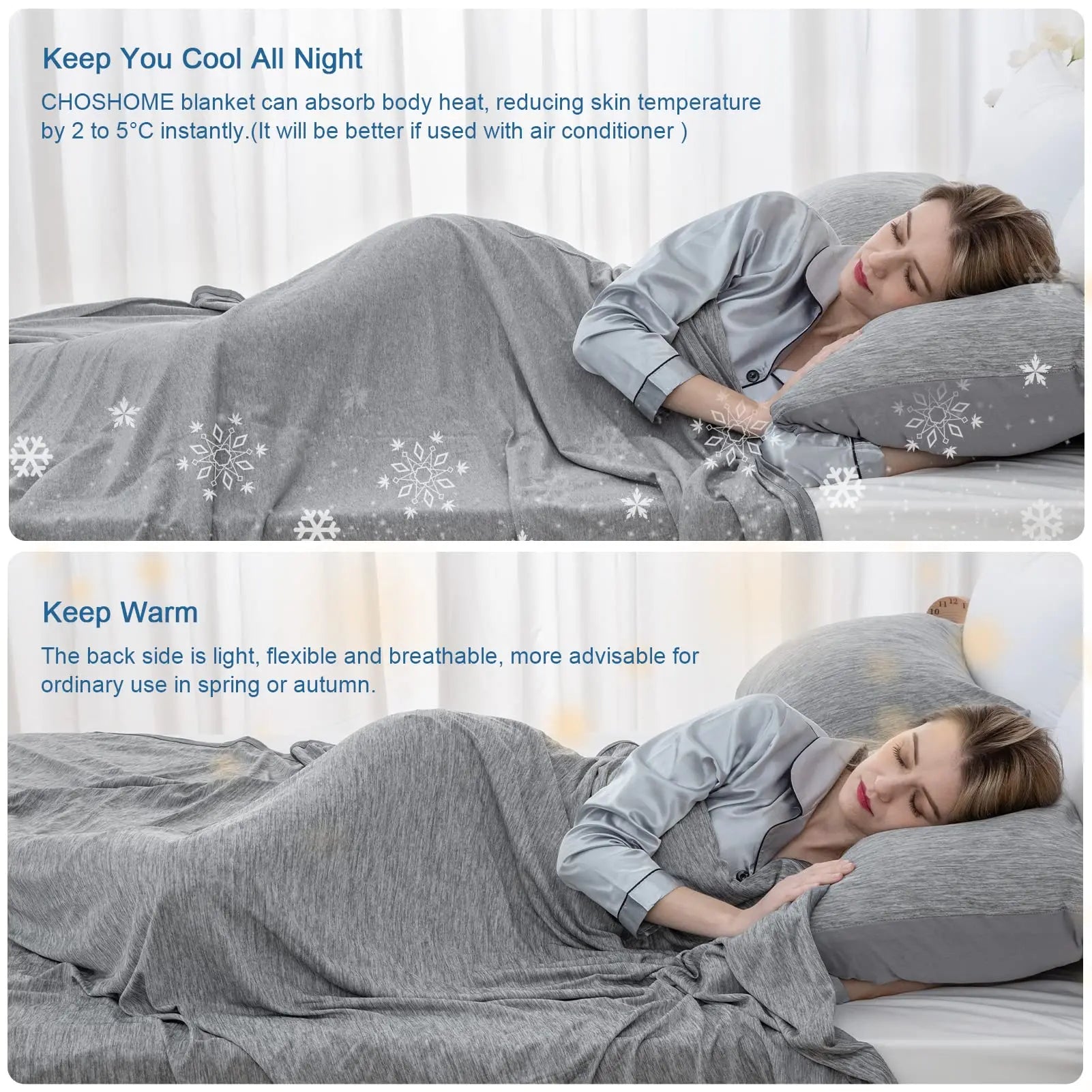 Cooling Blanket — Silky Smooth, Lightweight, Breathable, Moisture-Wicking, Reversible, Anti-Sweat