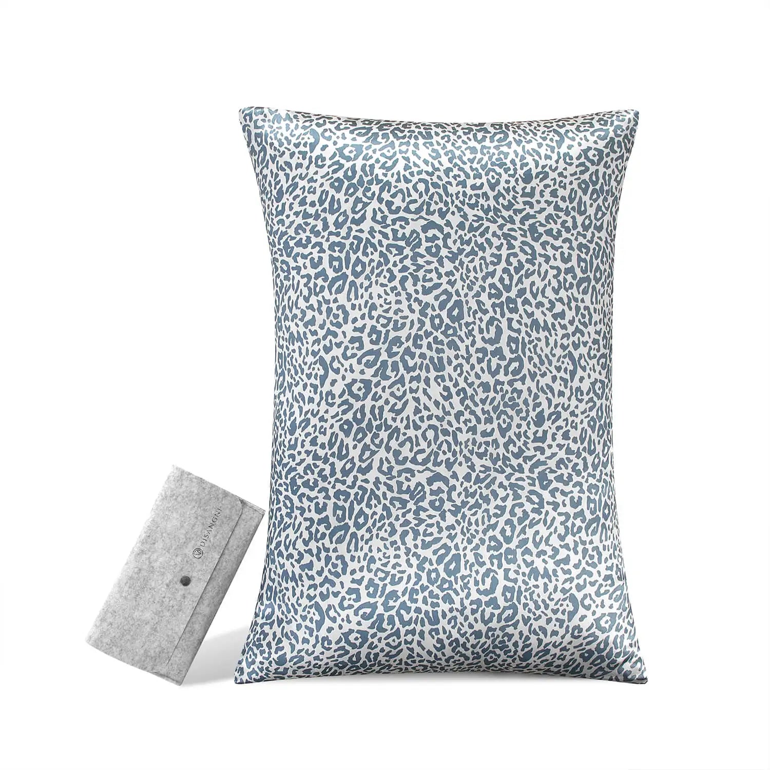 21 Momme Pure Mulberry Silk Pillowcase - Gray Leopard Print, Hidden Zipper, Queen / King Sizes, Hair & Skin Friendly