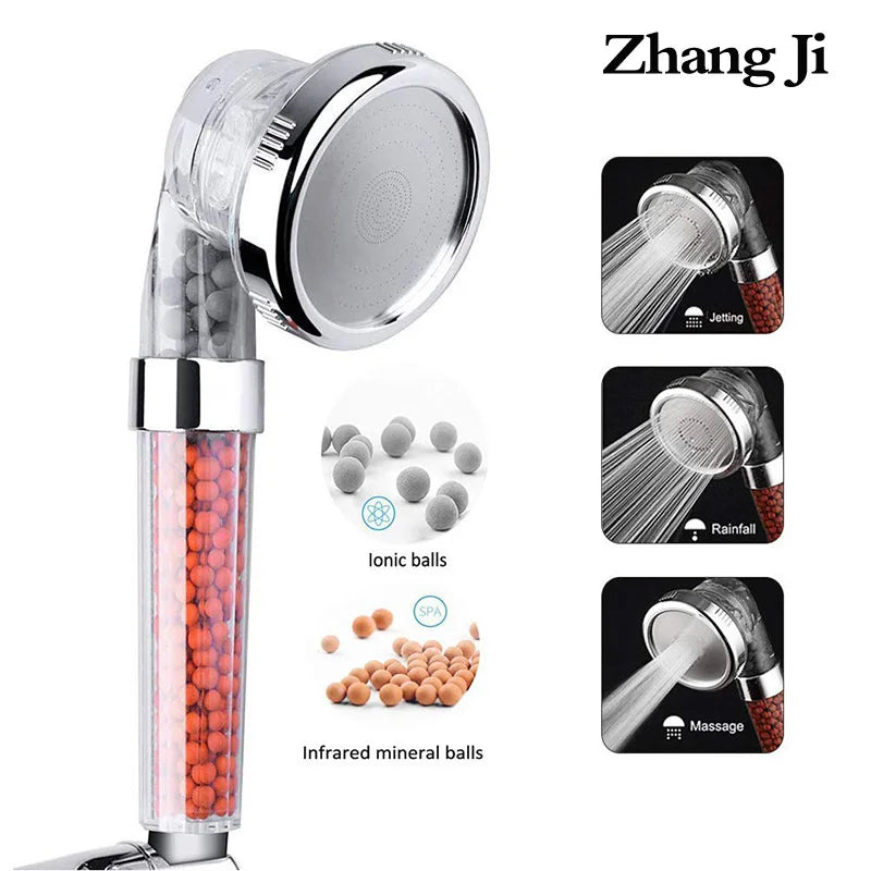 High-Pressure 3-Mode Filter Shower Head - Anion Mineral Bead Filtration, Water-Saving, Spa-Style Nozzle (Universal Fit)