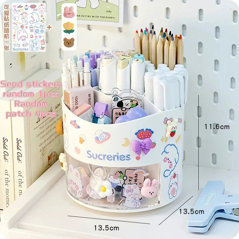 Rotating Desk Organizer - Multi-Compartment Pen Holder, 360 Spinning Office Stationary Caddy, Pencil Storage Box, Home Office Desktop Organizer