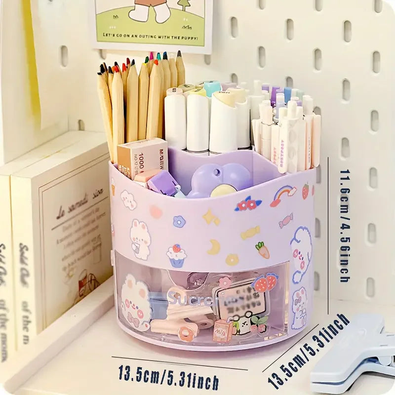 Rotating Desk Organizer - Multi-Compartment Pen Holder, 360 Spinning Office Stationary Caddy, Pencil Storage Box, Home Office Desktop Organizer