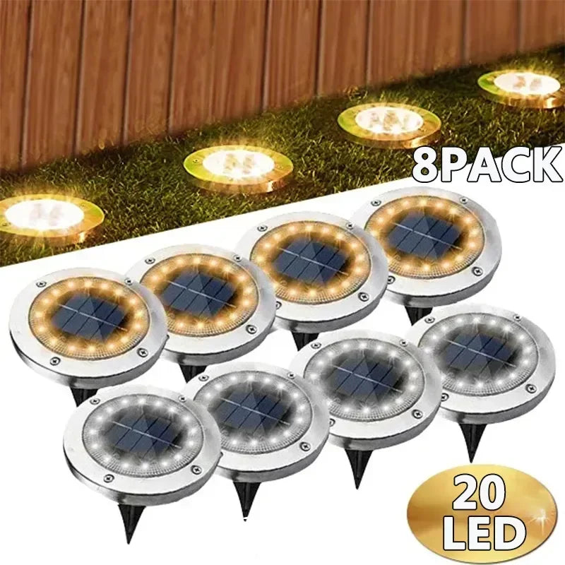 Solar Ground Disk Lights — Waterproof, Wireless, Outdoor, Garden, Pathway, Driveway