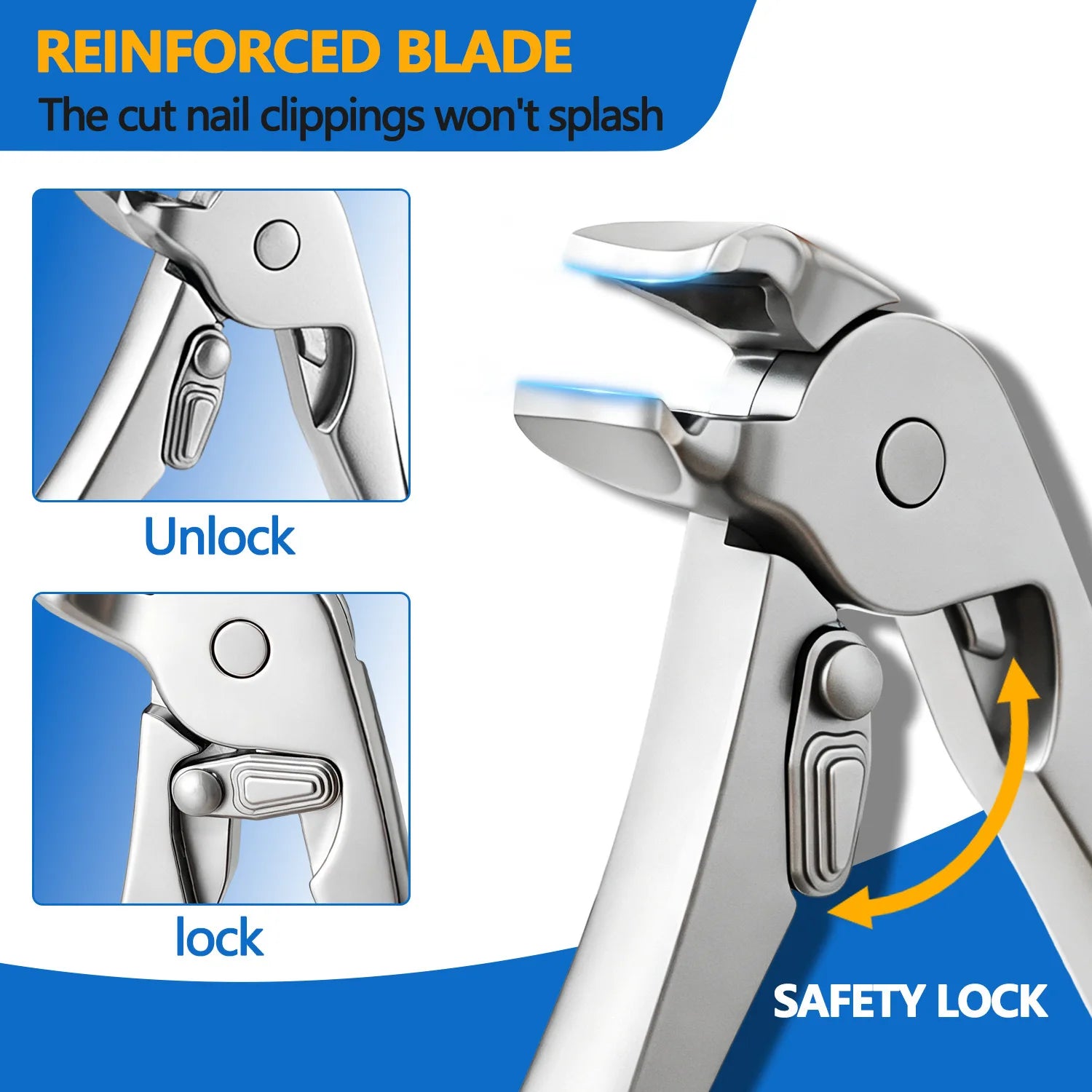 Nail Clipper — Curved Tip, Long Handle, Ergonomic, Stainless Steel, Sharp, Precise