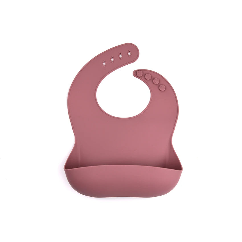 Silicone Baby Feeding Bib with Deep Food Catcher - Waterproof, Adjustable, Dishwasher-Safe in 10 Modern Colors