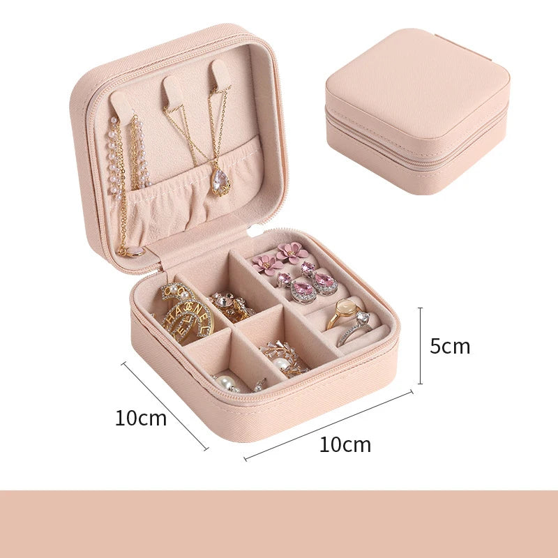 Portable Jewelry Travel Organizer - Compact Leather Case for Earrings Necklaces Rings, Multi-Compartment Travel Jewelry Box, Anti-Tarnish Storage