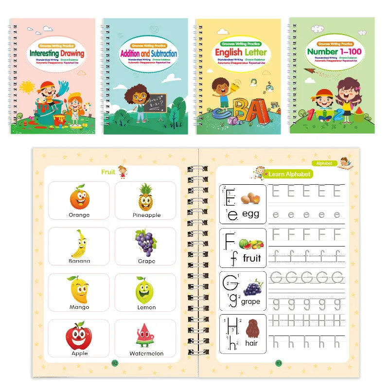 Magic Grooved Practice Copybook — Reusable Tracing, Calligraphy, Lettering, Preschool, Handwriting