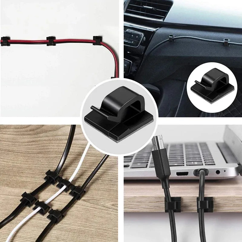 Self-Adhesive Cable Organizer Clip Set - Tame Desk Cords, Headphones, USB Cables, Power Strips (20 / 60 / 100 / 200 pcs)