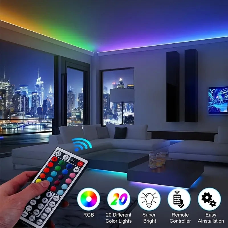 LED Strip Lights — Music Sync, RGB, Dimmable, Remote Control, Flexible, Self-Adhesive