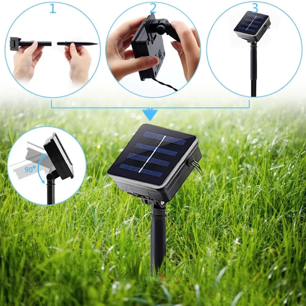 Solar String Lights — Outdoor Patio, Waterproof, Warm White, Dimmable, Shatterproof