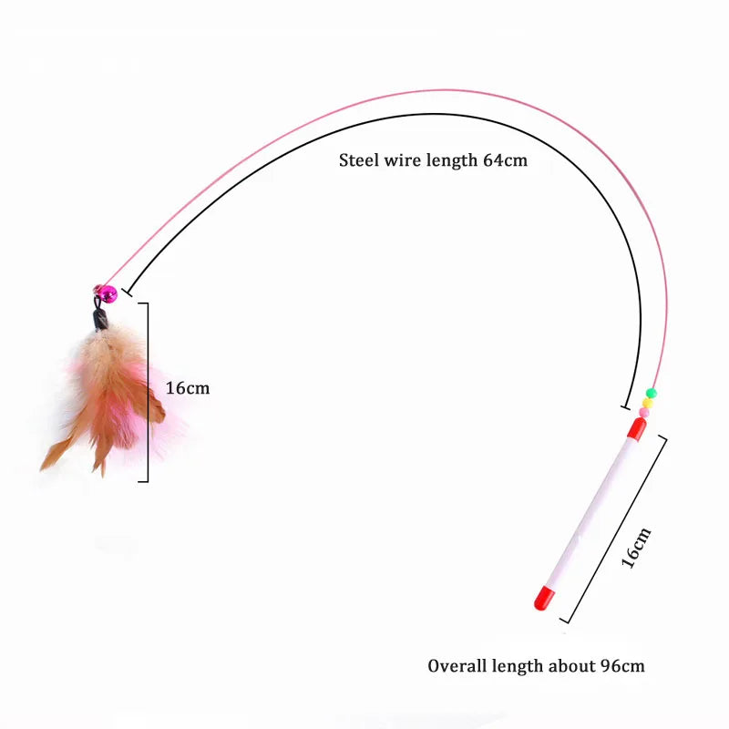 Interactive Cat Teasing Wand - Feather + Bell + Plush Mouse Wire Toy, 14 Color Variants for Indoor Play & Exercise
