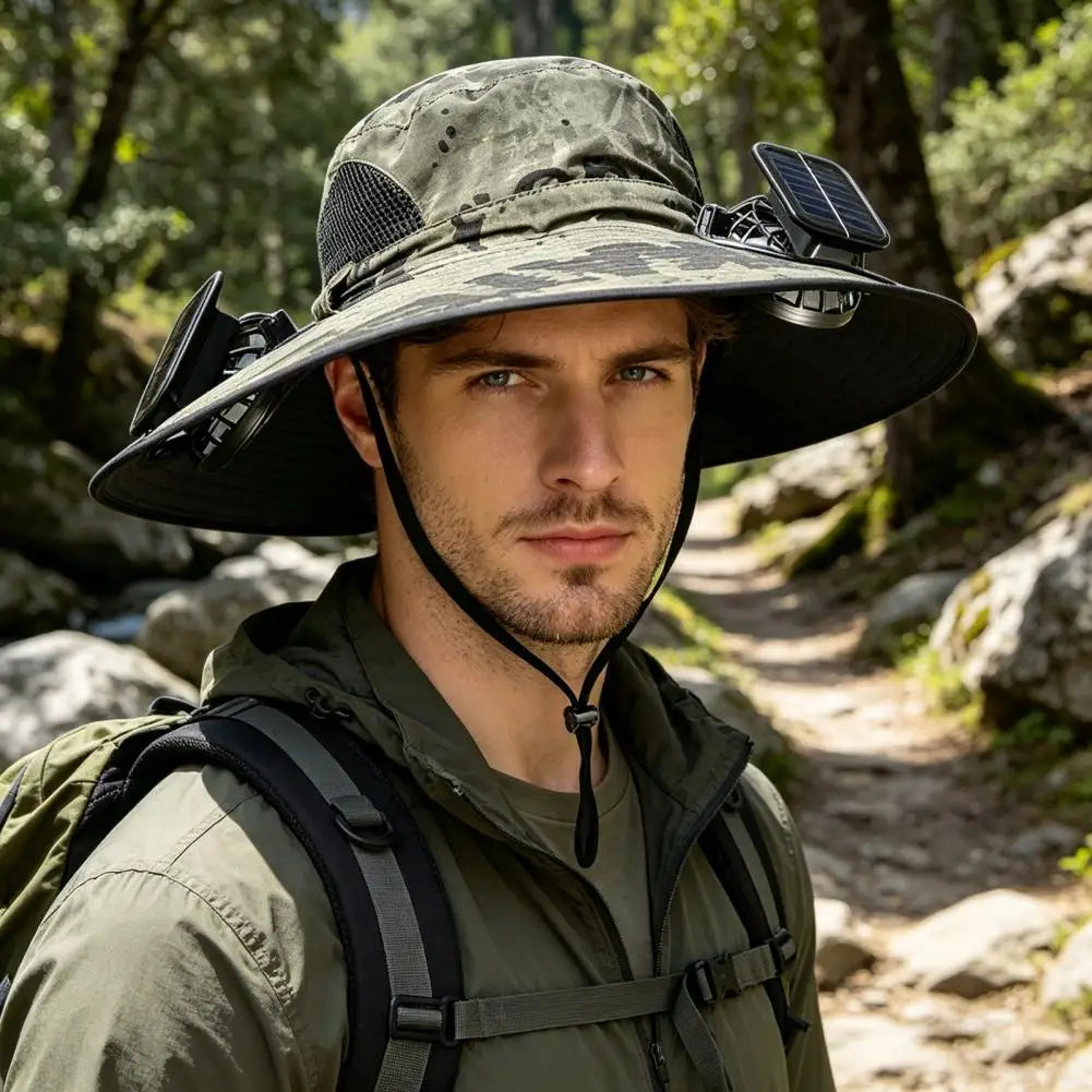 Solar Hat — Cooling Fan, Adjustable, Wide Brim, Portable, UV Protection