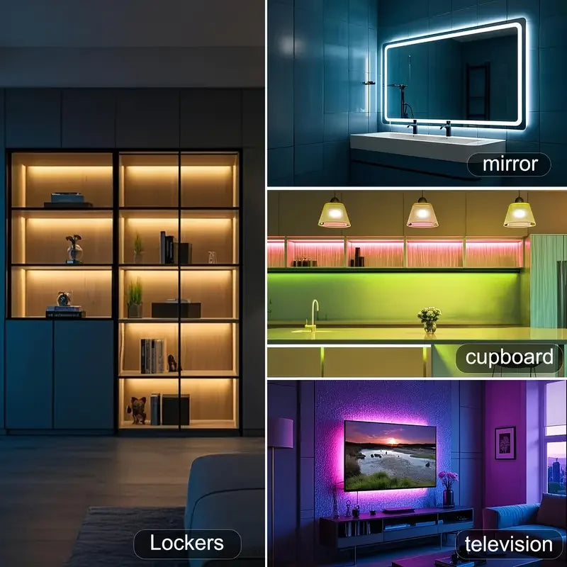 LED Strip Lights — Music Sync, RGB, Dimmable, Remote Control, Flexible, Self-Adhesive