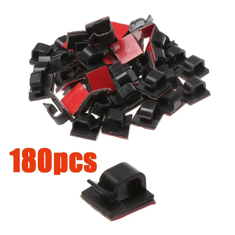 Self-Adhesive Cable Organizer Clip Set - Tame Desk Cords, Headphones, USB Cables, Power Strips (20 / 60 / 100 / 200 pcs)