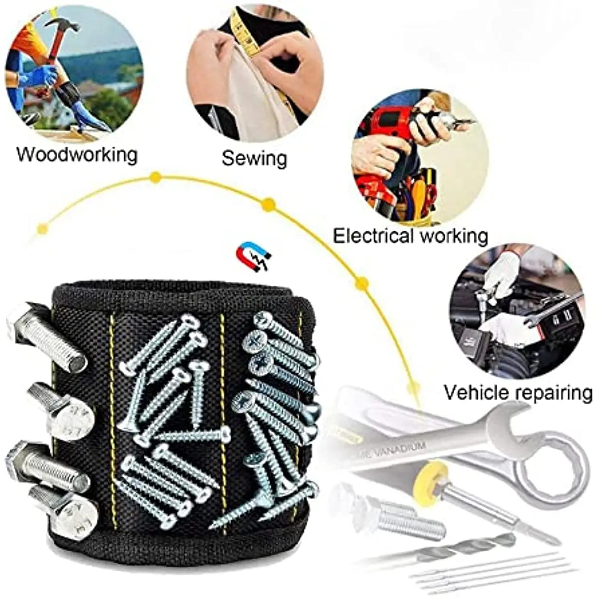 Magnetic Wristband Tool Holder - Strong Magnets for Screws, Nails, Drill Bits, Hands-Free DIY & Workshop Helper