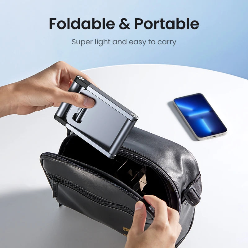 Aluminum Phone & Tablet Desk Stand - Adjustable Foldable Holder for iPhone iPad Galaxy, Anti-Slip Premium Aluminum, Ergonomic Tech Stand