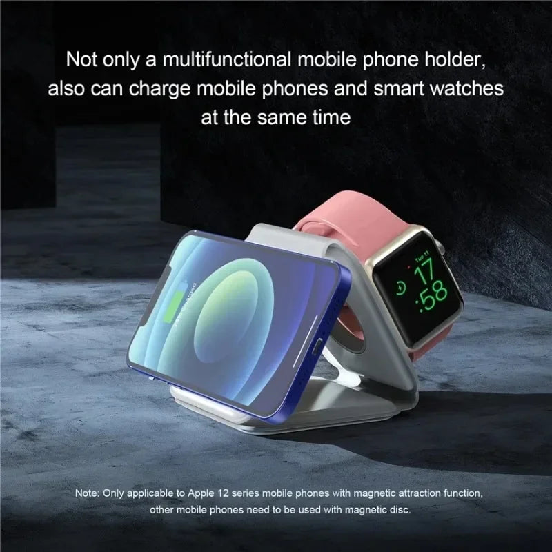 3-in-1 Wireless Charger Stand — Fast Charging, Universal Compatibility, Space Saving, iPhone, Apple Watch, AirPods