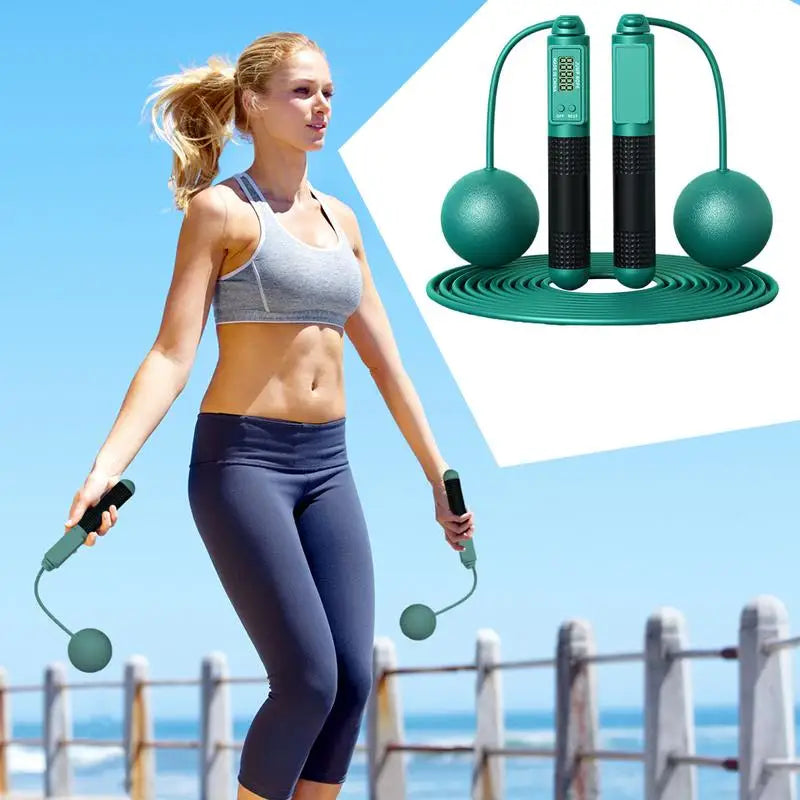 Counting Jump Rope - Smart Workout Skipping Rope with Digital Counter & Timer, Silicone Handles, Adjustable Length, Cardio Fitness Training Tool