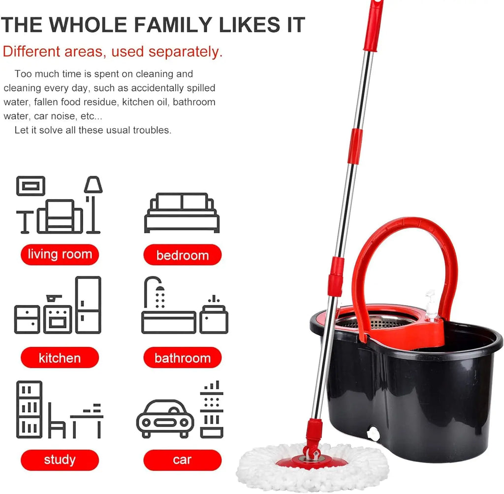 Spin Mop — 360° Rotating, Hands-Free, Easy Wringing, Microfiber, Extendable Handle