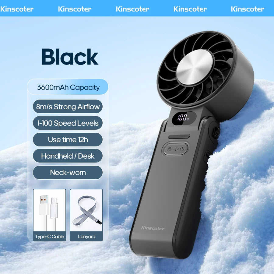 Handheld Turbo Fan — Portable, Rechargeable, Cordless, Personal, Mini, Quiet