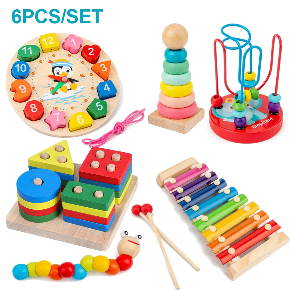 Montessori Stacking Blocks — Wooden Toy, Shape Sorter, Early Learning, Fine Motor, Toddler Gift