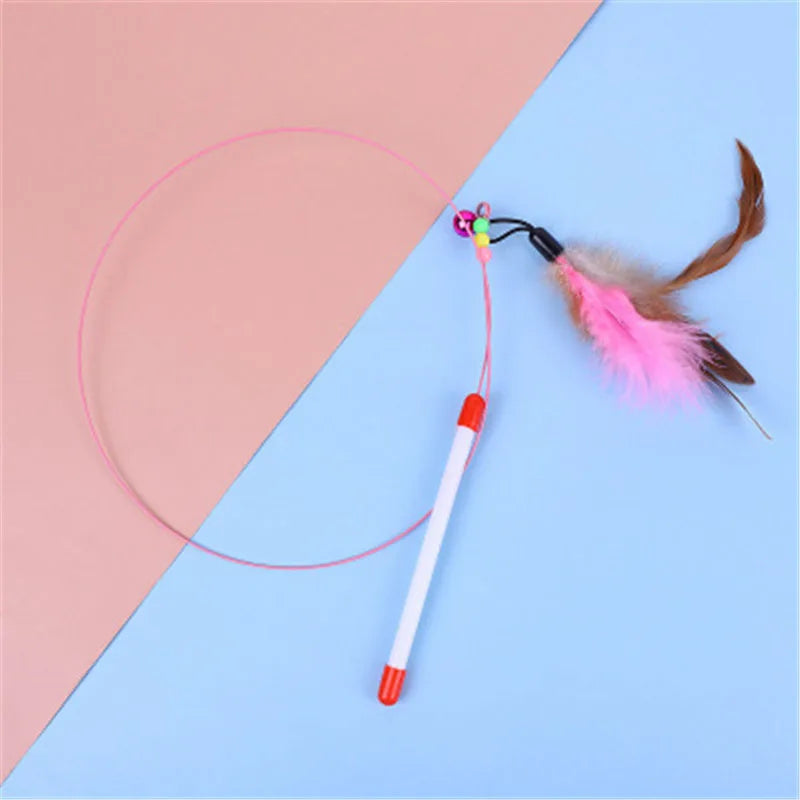 Interactive Cat Teasing Wand - Feather + Bell + Plush Mouse Wire Toy, 14 Color Variants for Indoor Play & Exercise