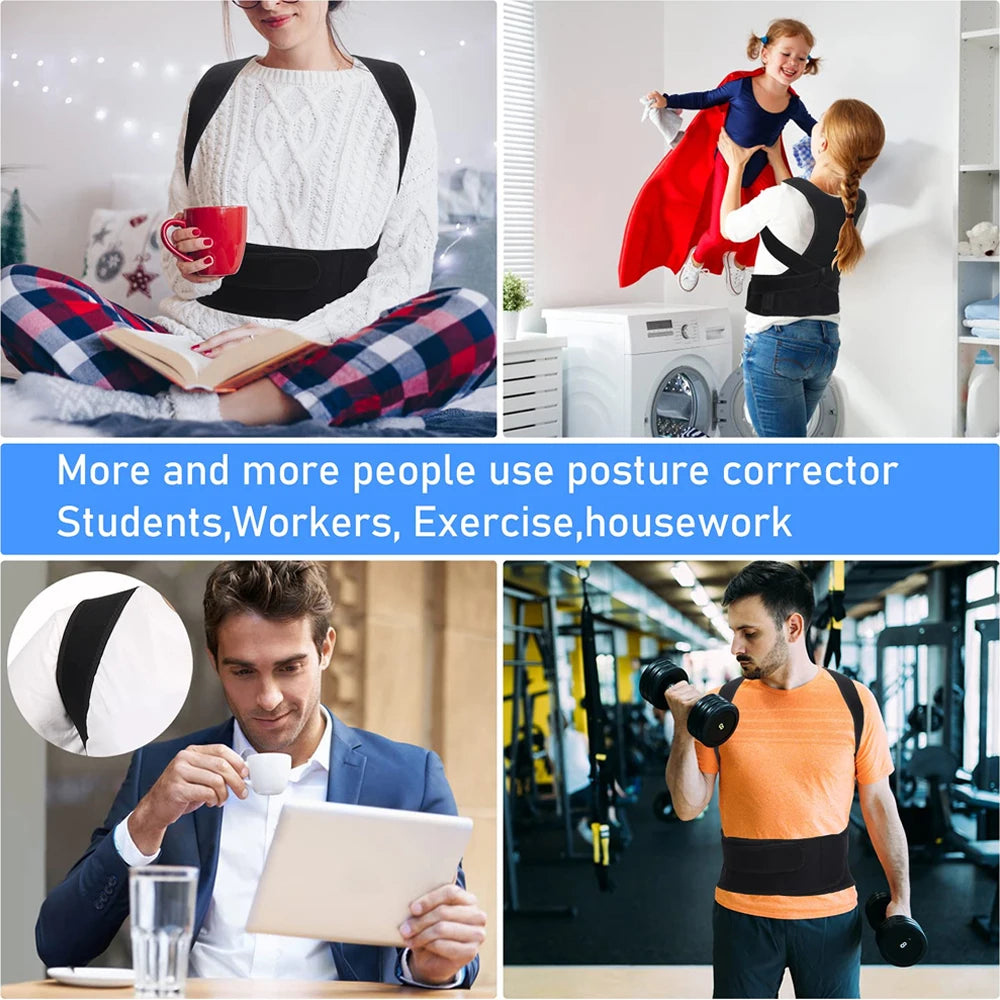 Adjustable Posture Corrector Back Brace - Discreet Under-Clothes Shoulder & Lumbar Support for Desk Workers, Drivers, Athletes