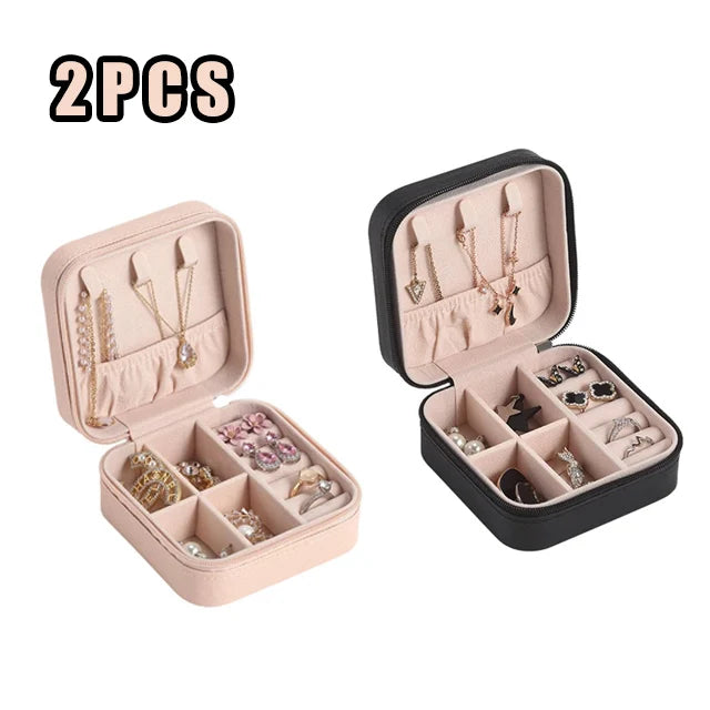 Portable Jewelry Travel Organizer - Compact Leather Case for Earrings Necklaces Rings, Multi-Compartment Travel Jewelry Box, Anti-Tarnish Storage