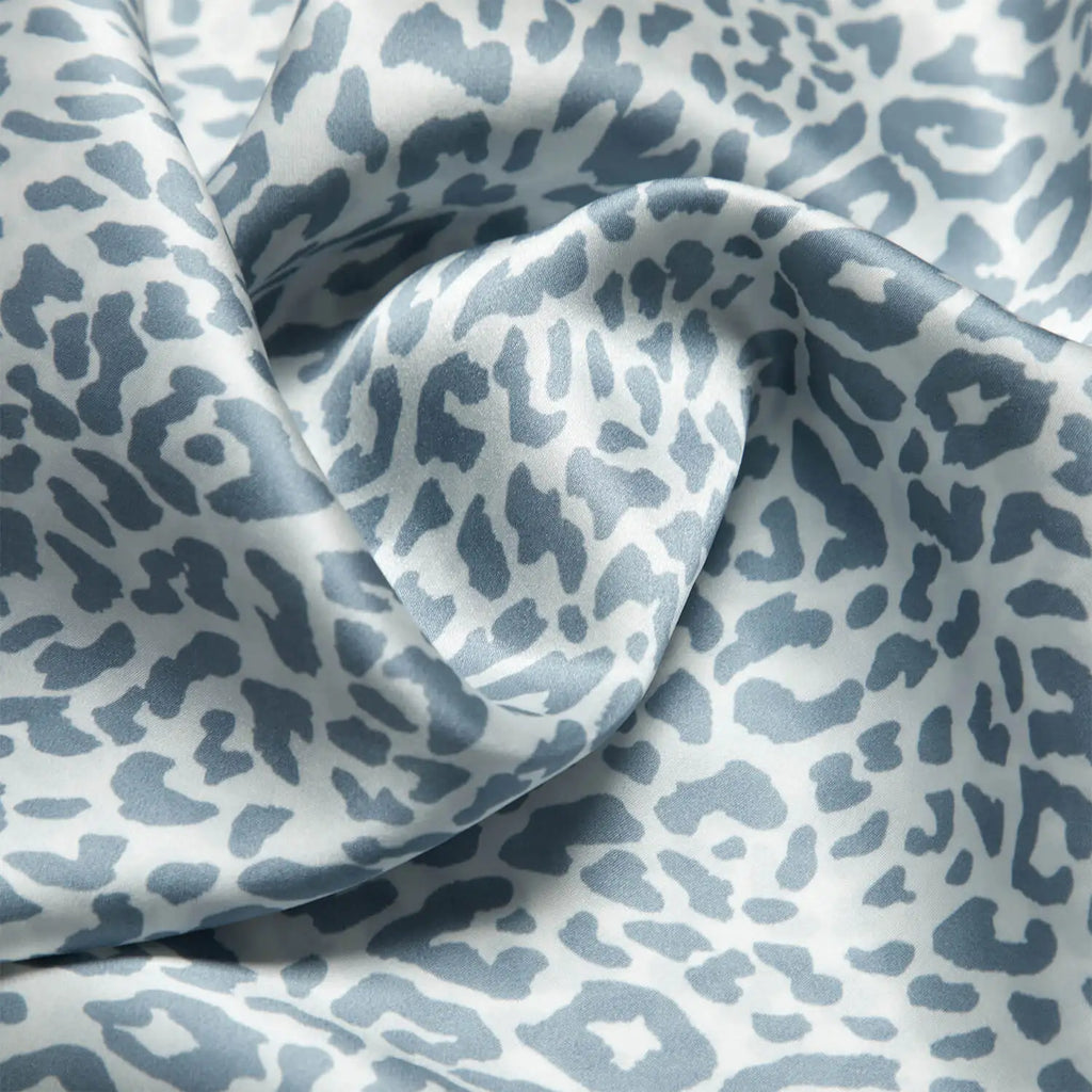21 Momme Pure Mulberry Silk Pillowcase - Gray Leopard Print, Hidden Zipper, Queen / King Sizes, Hair & Skin Friendly