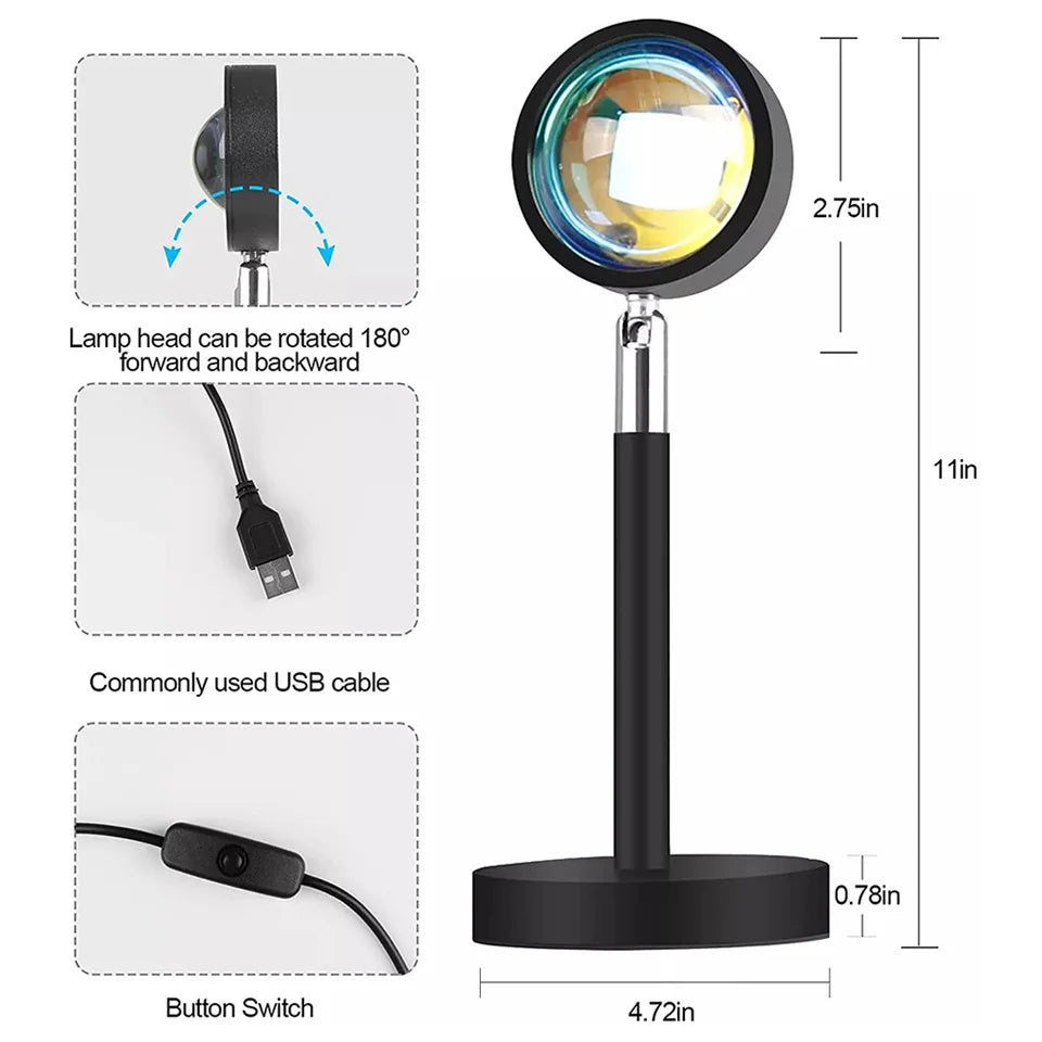 Sunset Projection Lamp - 16-Color RGB Mood Light with Remote & App Control, Aesthetic Bedroom & Tiktok Photography Decor