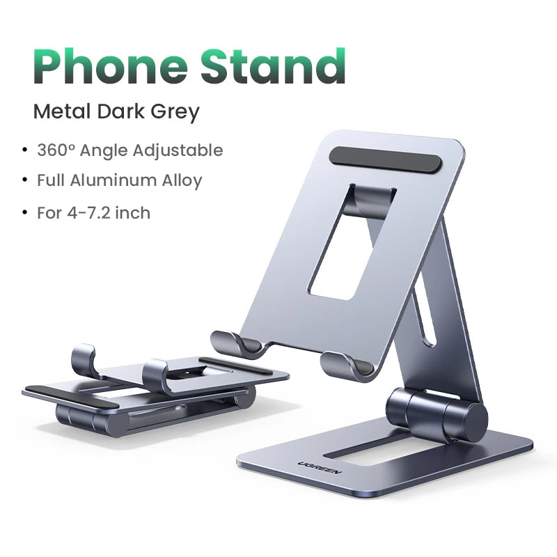 Aluminum Phone & Tablet Desk Stand - Adjustable Foldable Holder for iPhone iPad Galaxy, Anti-Slip Premium Aluminum, Ergonomic Tech Stand