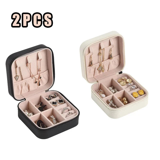 Portable Jewelry Travel Organizer - Compact Leather Case for Earrings Necklaces Rings, Multi-Compartment Travel Jewelry Box, Anti-Tarnish Storage
