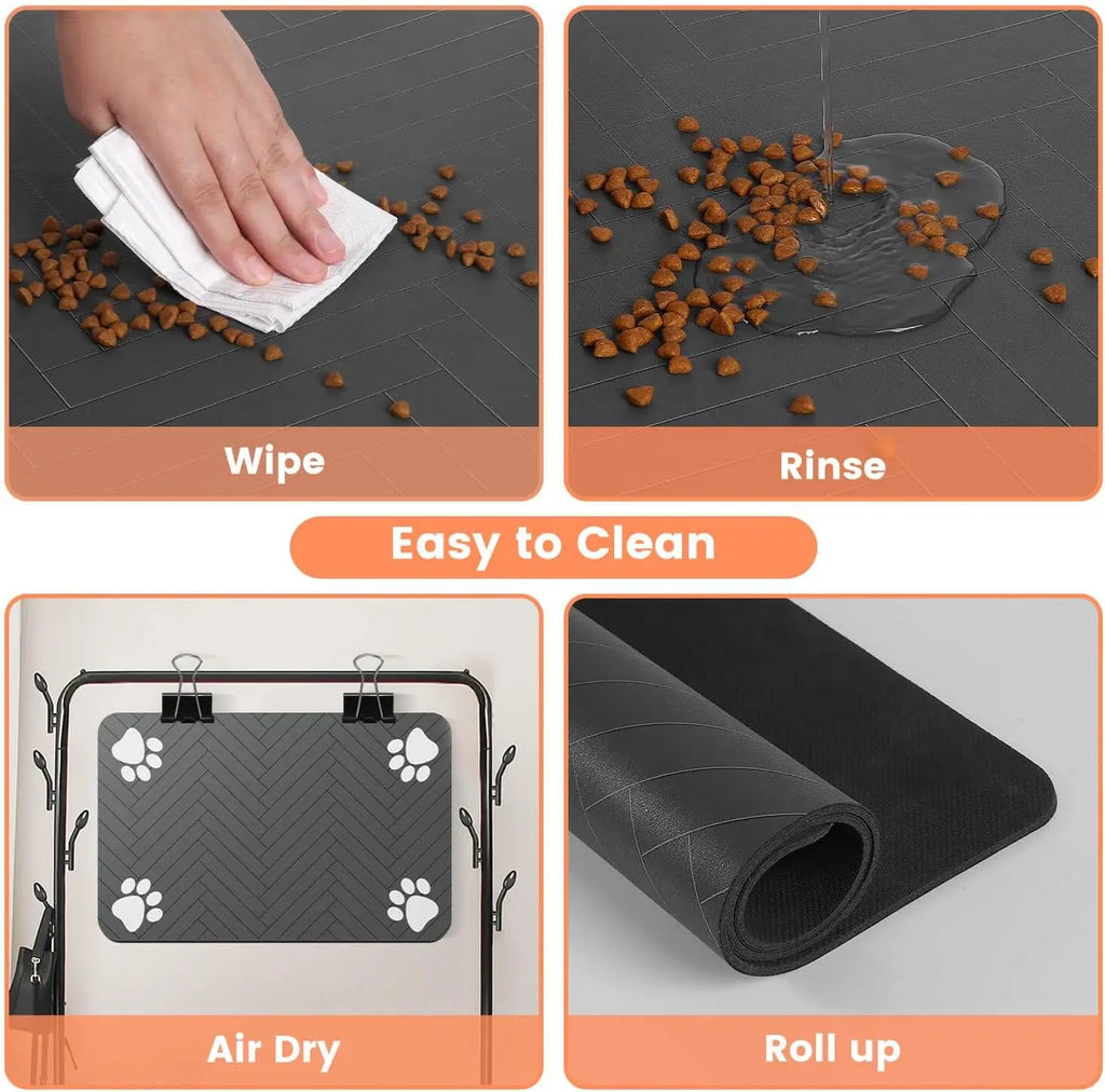 Absorbent Pet Feeding Mat - Waterproof Rubber-Backed Placemat for Dog & Cat Food and Water Bowls, Quick-Dry, Protects Floors