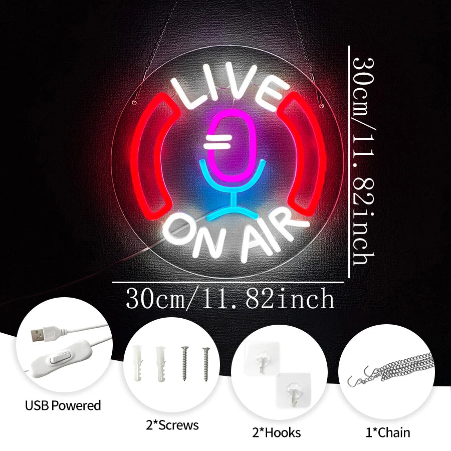 LED Neon ON AIR Sign - USB Powered Wall Decoration Light, Studio Bar Gaming Room Bedroom Decor, Modern Aesthetic Acrylic LED Sign