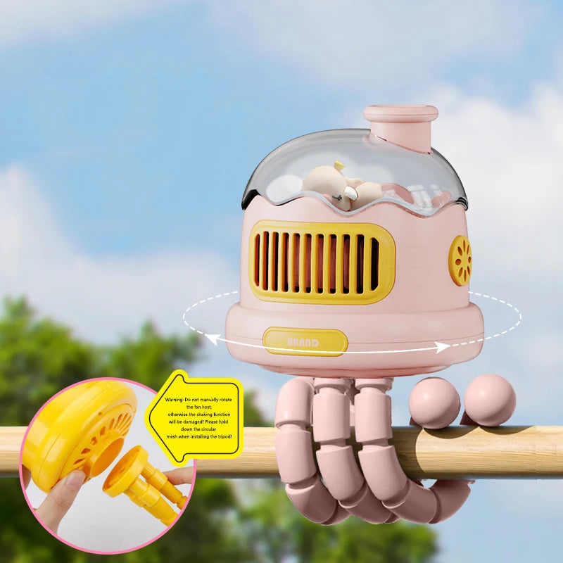 Portable Stroller Fan — USB Rechargeable, Flexible Tripod, Clip-On, Quiet, Safe for Babies
