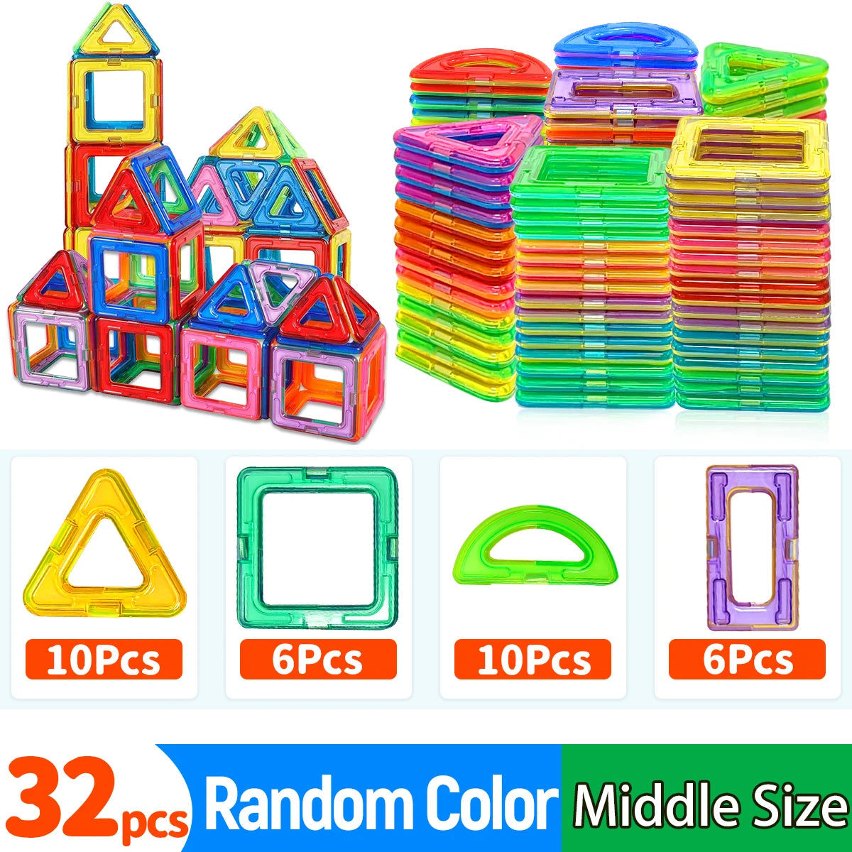 Magnetic Building Blocks — Large Set, Kids' Educational, STEM Toy, Creative Play, Durable