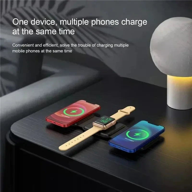 3-in-1 Wireless Charger Stand — Fast Charging, Universal Compatibility, Space Saving, iPhone, Apple Watch, AirPods