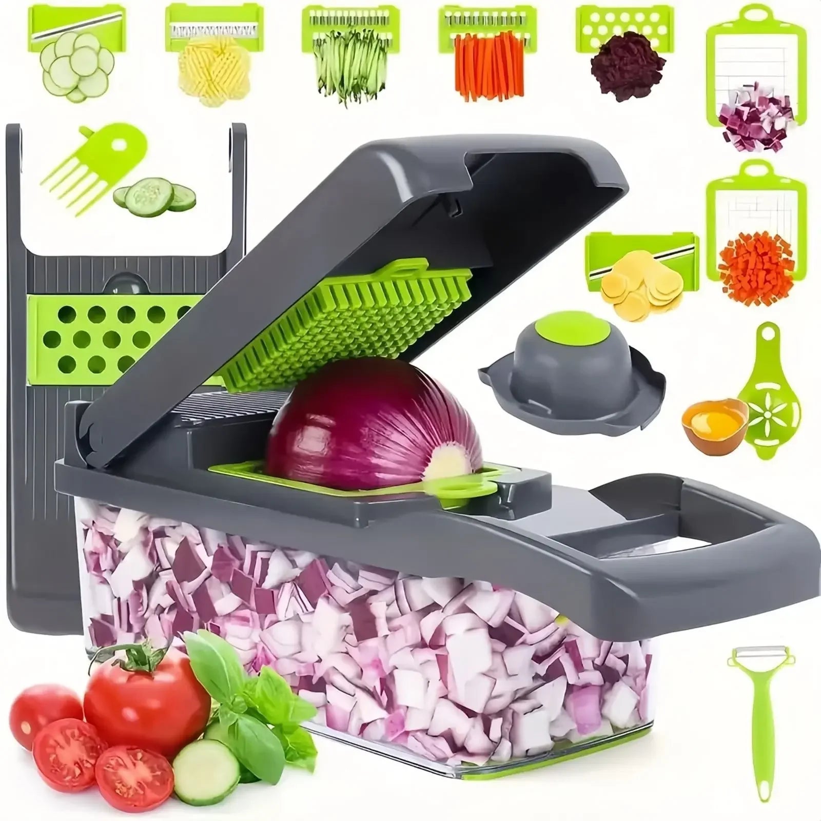 Vegetable Chopper — 12-in-1 Multifunctional, Stainless Steel, Professional Grade, Manual, Dicer